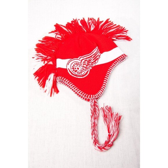Vtg Detroit Red Wings Hockey Mohawk Hat White Red Reebok Face Off Headwear NHL - Picture 1 of 10